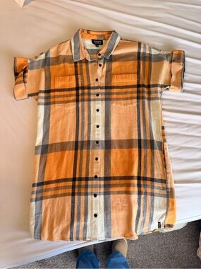 Known Supply Orange Plaid Short-Sleeve Button-Down dress